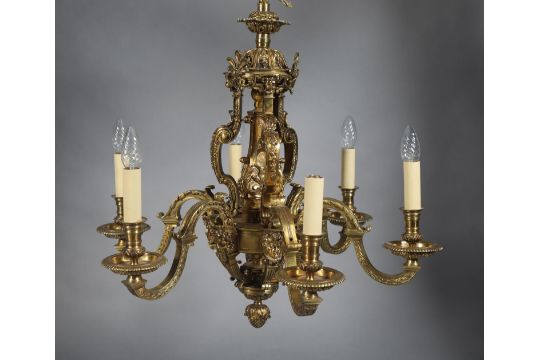 A Late 19th Century Gilded Bronze Six Light Chandelier