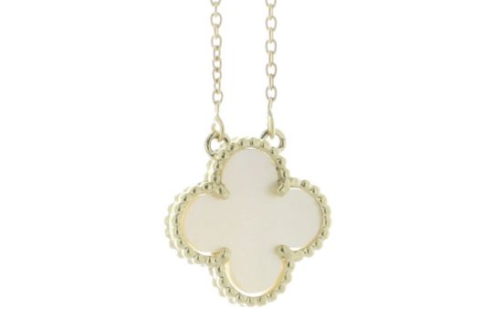 9ct Yellow Alhambra Clover Leaf Pearl Pendant And Chain