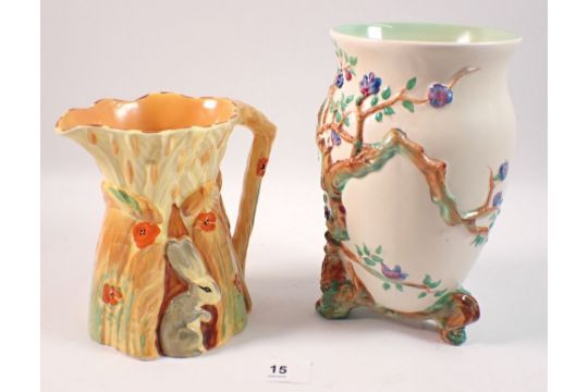 Clarice Cliff Tree Vase & Burleigh Ware Deco Jug