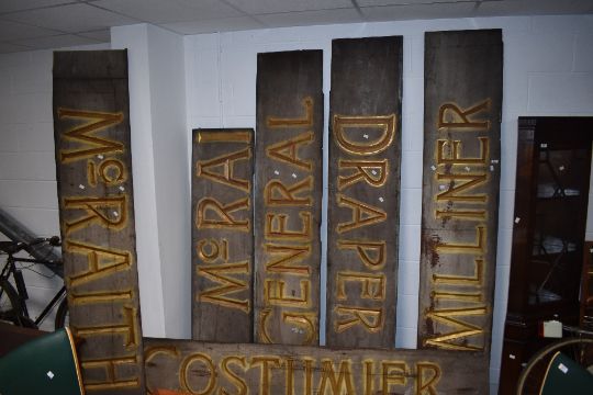 A Selection Of Six Vintage Wooden Shop Front Sign Boards,…