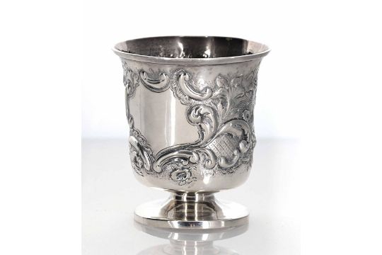 Victorian repoussé silver cup, with decoration