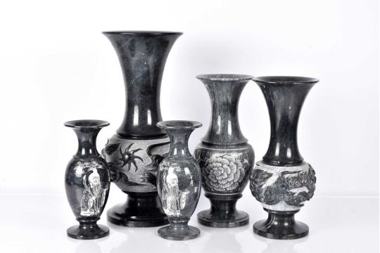 A group of five carved Asian Hardstone Vases