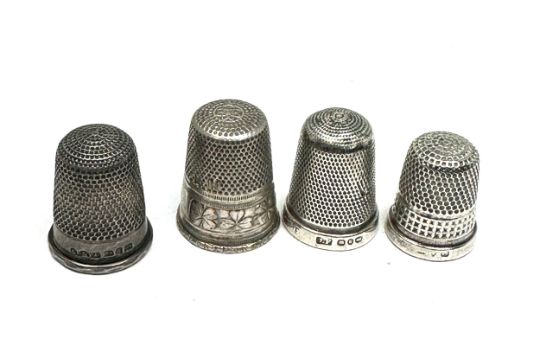 4 antique silver thimbles