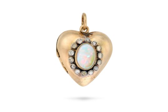An Antique Opal And Diamond Heart Locket Pendant