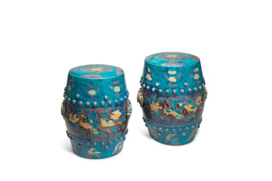A Pair Of Fahua Barrel-shaped Garden Stools Ming Dynasty…