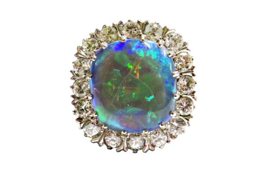 A vintage 18ct gold, black-opal and diamond ring