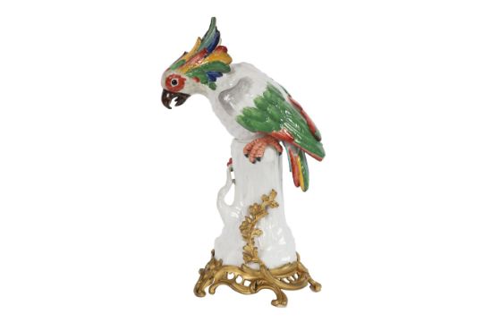 19th-Century German Porcelain And Ormolu Mounted Cockatoo
