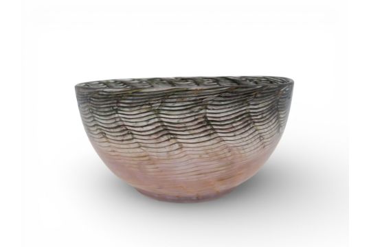 A Monart Glass Bowl With Web Decoration