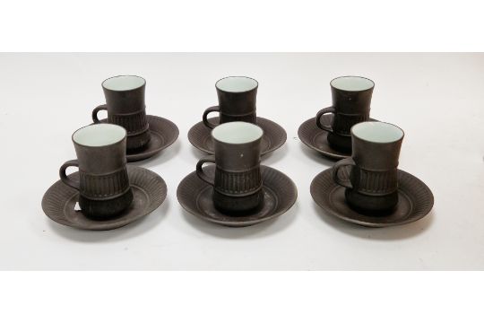 Set of six IHQ Flamestone coffee cups & saucers