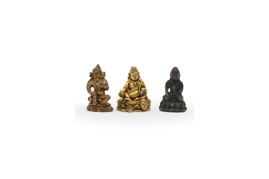 Three Copper Alloy Figures Of Yellow And Black Jambhala…