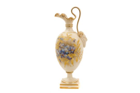 Royal Worcester cream ground ewer, painted with flowers