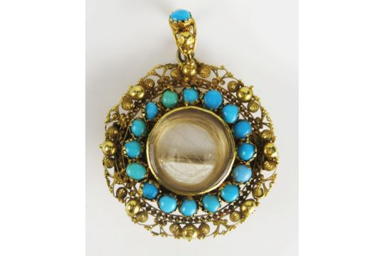 A 19th century turquoise set memorial pendant or brooch