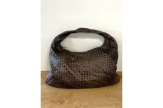 A 'bottega Veneta' Woven Hobo Bag In Chocolate Brown…