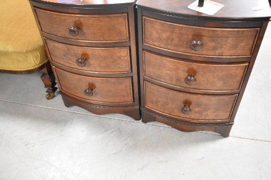 A Pair Of Reproduction Mahogany Three Drawer Bow Fronted…