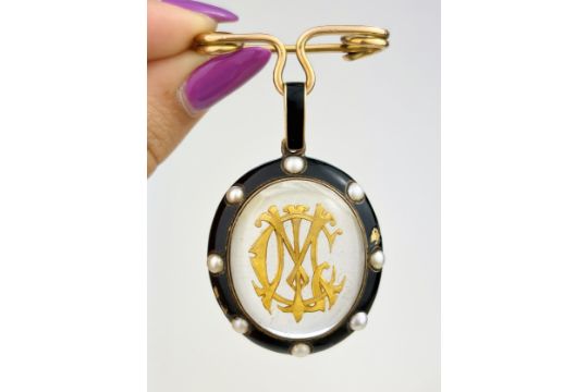 Antique 9ct Yellow Gold Pearl And Enamel Brooch