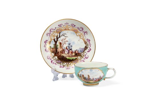A Meissen Porcelain Turquoise Ground Cup And Saucer