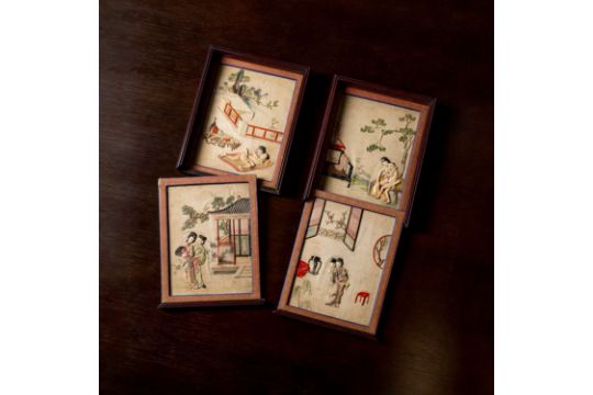 Rare Set Of Four Soapstone Inlaid Panels