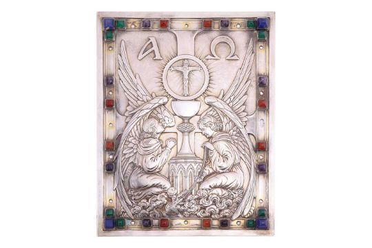 Omar Ramsden - An Arts & Crafts gem-set silver plaque