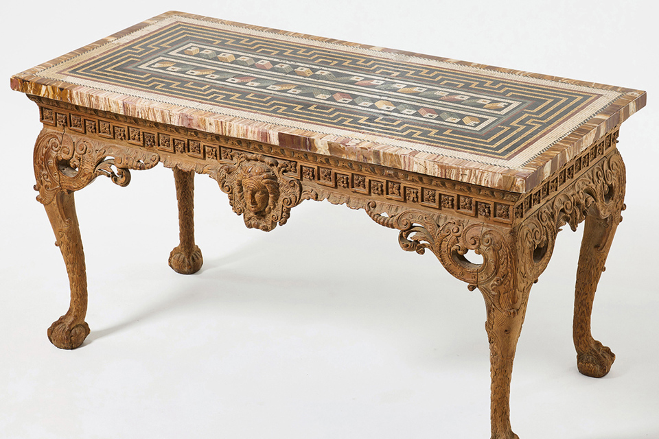 Giltwood centre table with Roman mosaic top