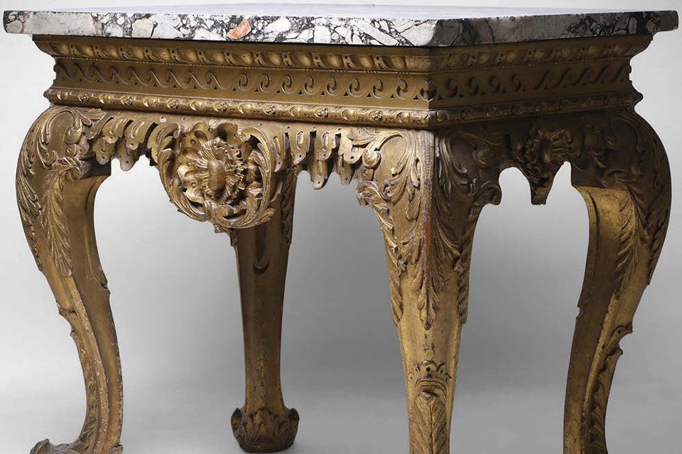 George II Kentian giltwood and brèche violette marble side table