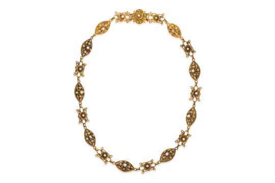 An Antique Gold And Pearl Necklace