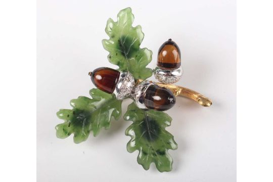 A Carrington gold & platinum, nephrite & citrine brooch