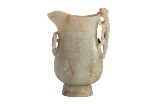 A Chinese jade archaistic 'chilong' ewer