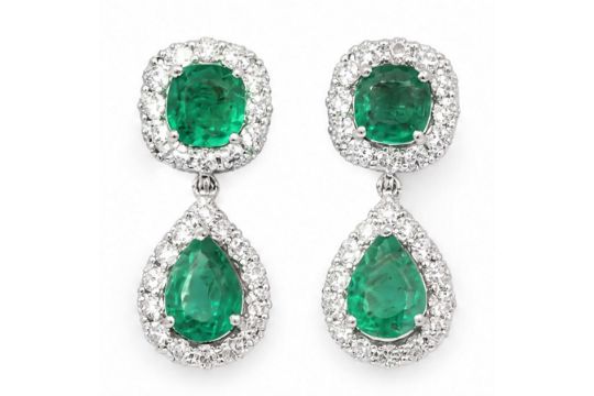 Pair of 18ct white gold emerald and diamond earrings