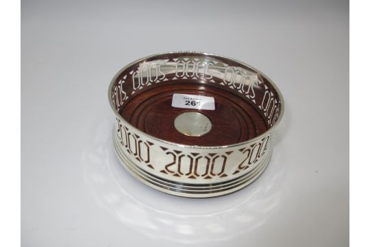 Modern Silver and Mahogany Decanter Coaster