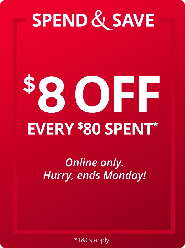 $8 off $80 Online Only - T&C's Apply 