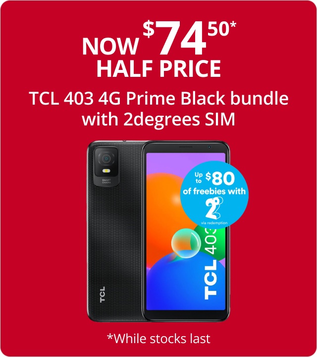 TCL 403 4G Prime Black Bundle with 2degrees SIM 