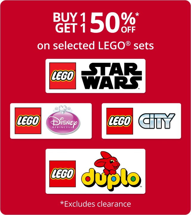 Buy 1 get 1 50% off selected LEGO sets 
