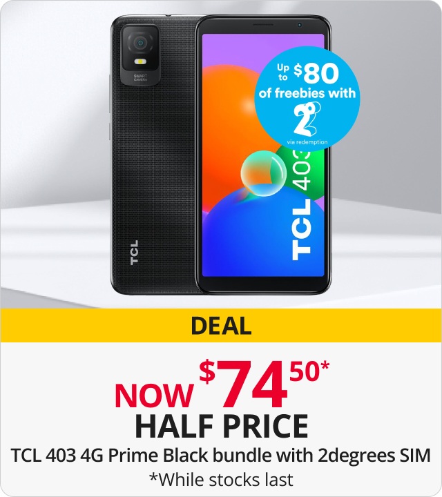 TCL 403 4G Prime Black Bundle with 2degrees SIM 