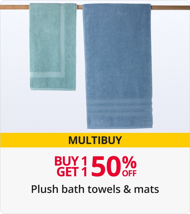 Buy 1 get 1 50% Off plush bath towels & mats 