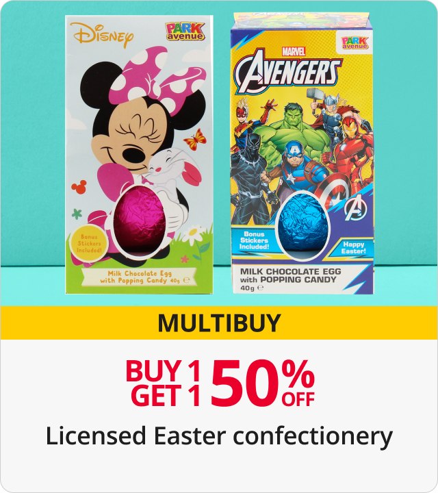 Buy 1 get 1 50% off Licensed Easter Confectionery 