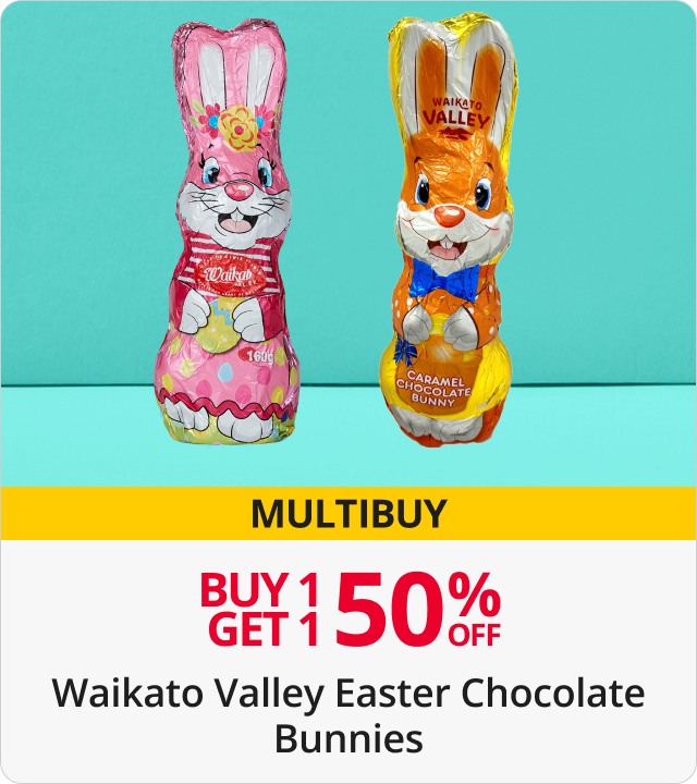 Buy 1 get 1 50% off Waikato Valley Easter Chocolate Bunnies 
