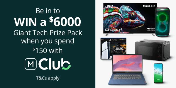 Be in to win a $6000 Giant Tech Prize Pack when you spend $150 with Club 