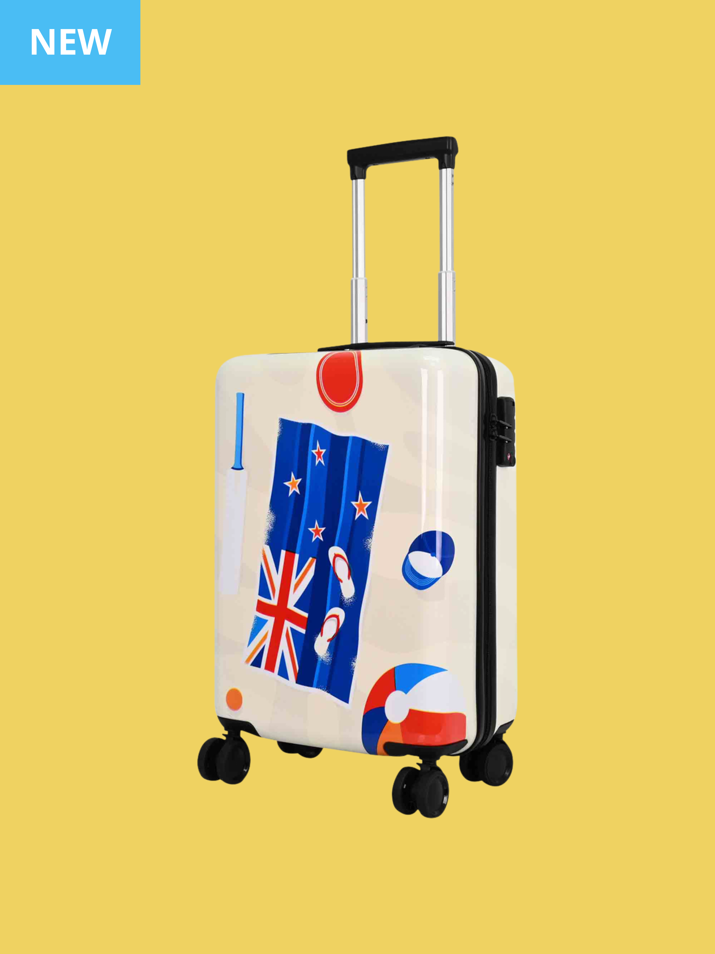 Glenn Jones 56cm Hard Side Carry On Suitcase New Zealand Flag
