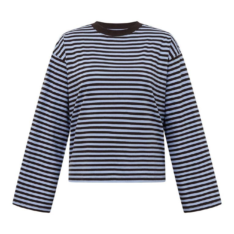 H&H Women's Long Sleeve Boxy Stripe Crew Tee