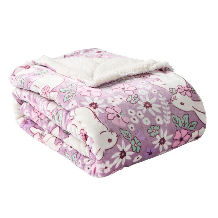 Living & Co Plush Bunny Blanket Sherpa Reverse Purple Mid King Single