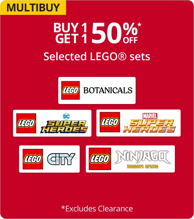 Buy 1 get 1 50% Off Selected Lego sets 