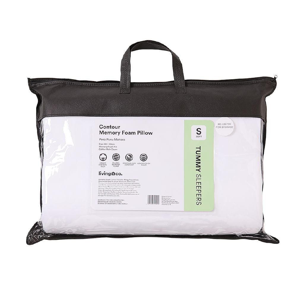Living & Co Contour Memory Foam Pillow White 60cm x 40cm