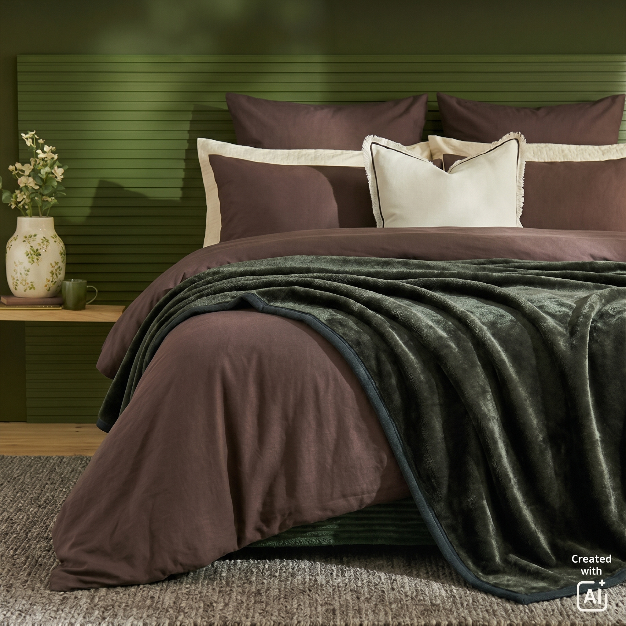 Living & Co 400gsm Mink Feel Blanket Green Queen