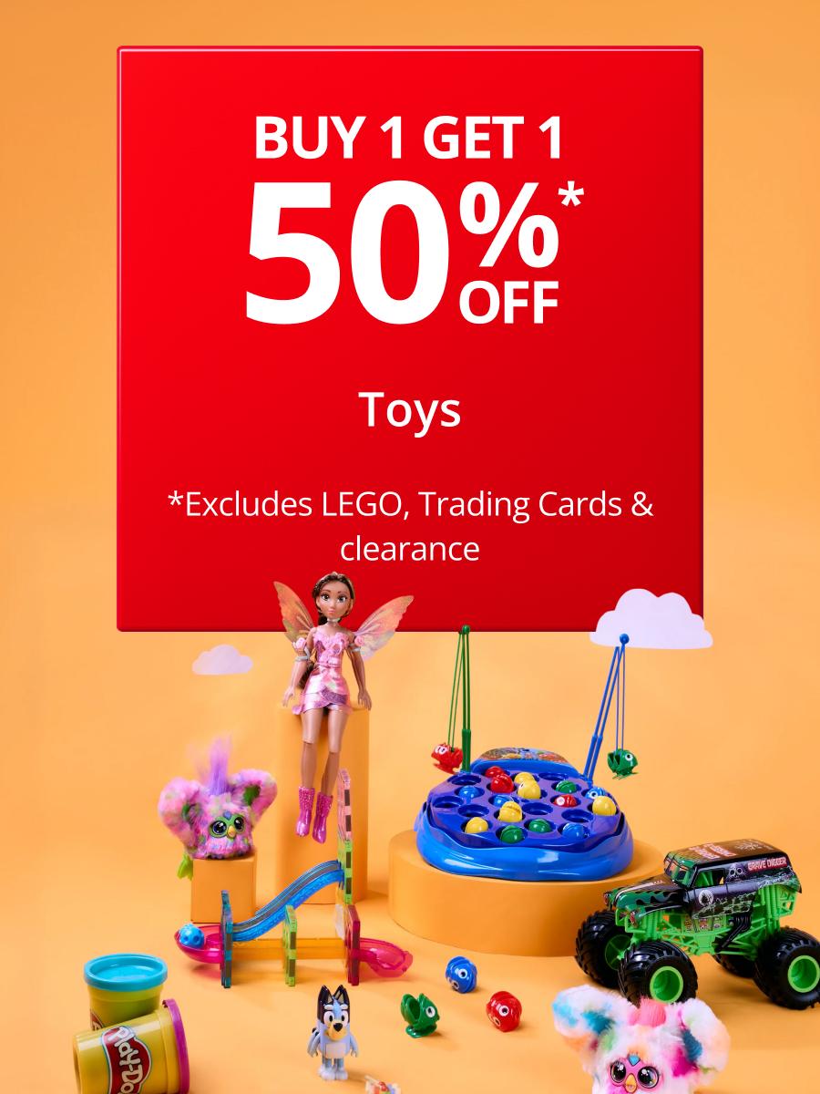 Buy 1 get 1 50% off toys