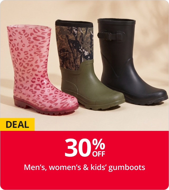 30% Off Mens, Womens and kids gumboots 
