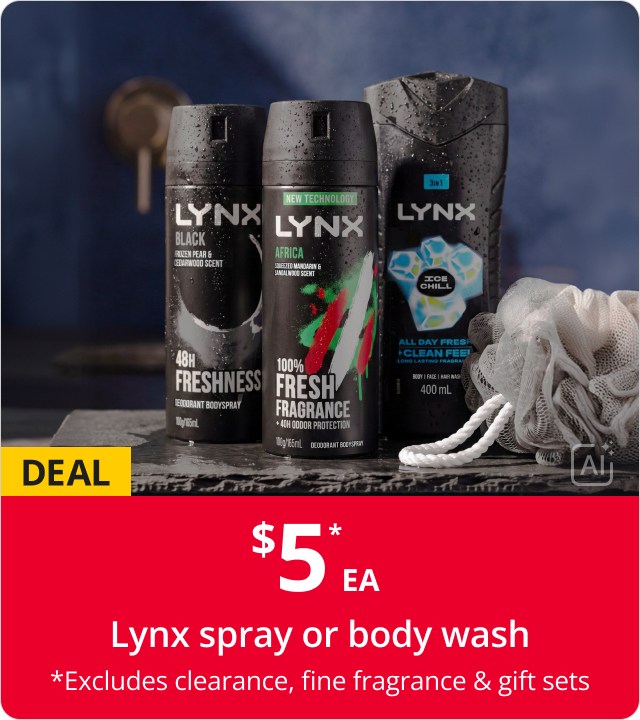Lynx Spray or Body Wash $5ea 