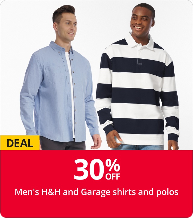 30% Off Mens H&H & Garage Shirts & Polos 