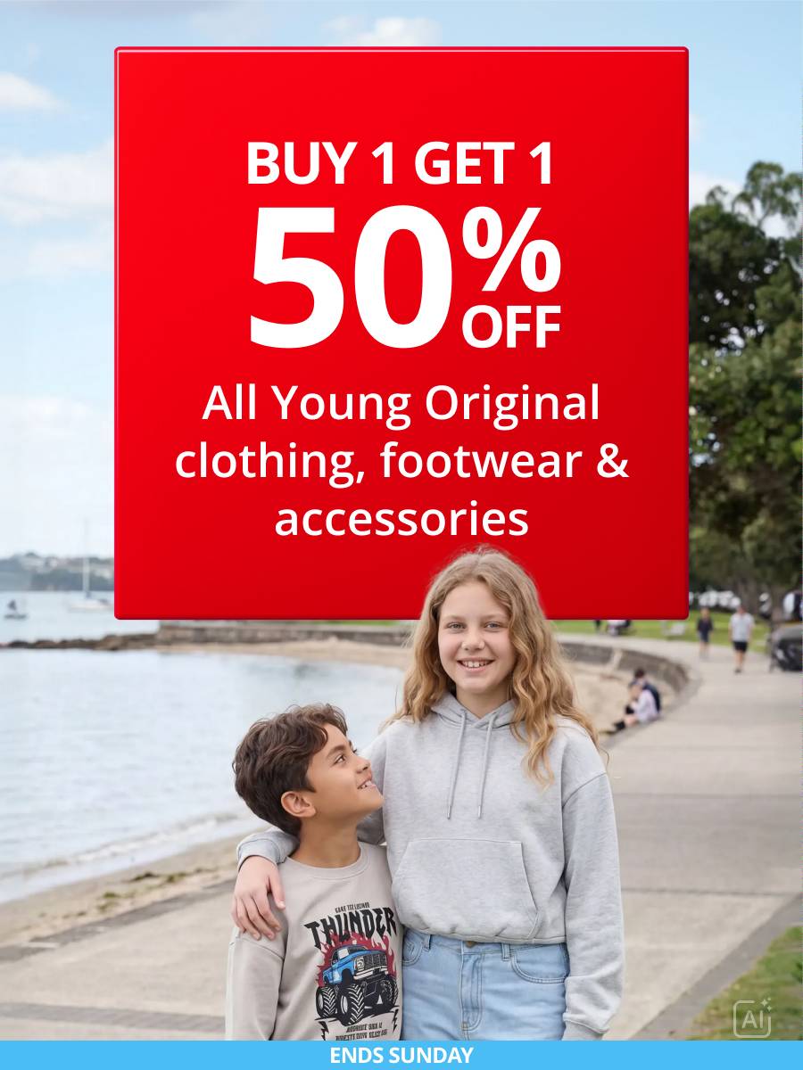 Buy 1 Get 1 50% Off All Young Original Clothing, footwear and accessories 