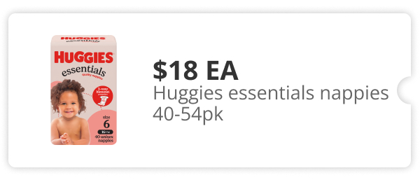 $18 EA Huggies Essentials Nappies 40-54pk