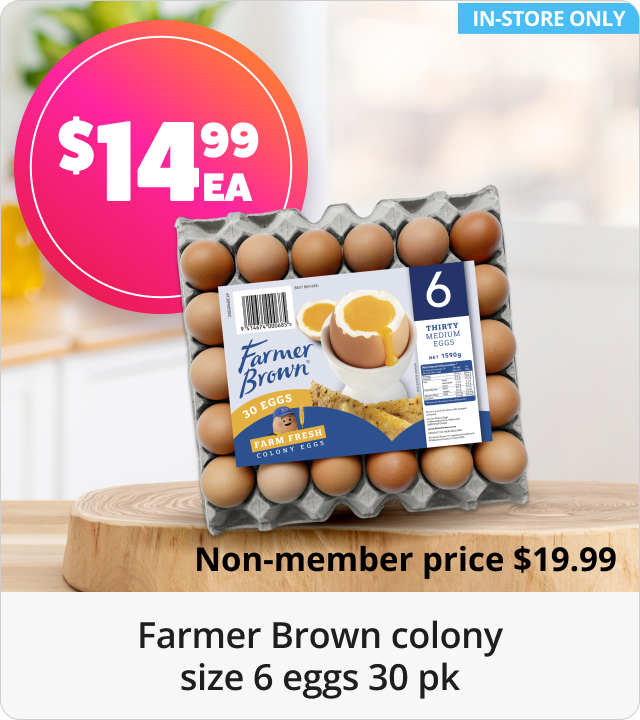 14.99 EA Farmer Brown Colony Size 6 Eggs 30pk